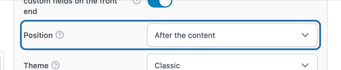 Position dropdown in the Display section
