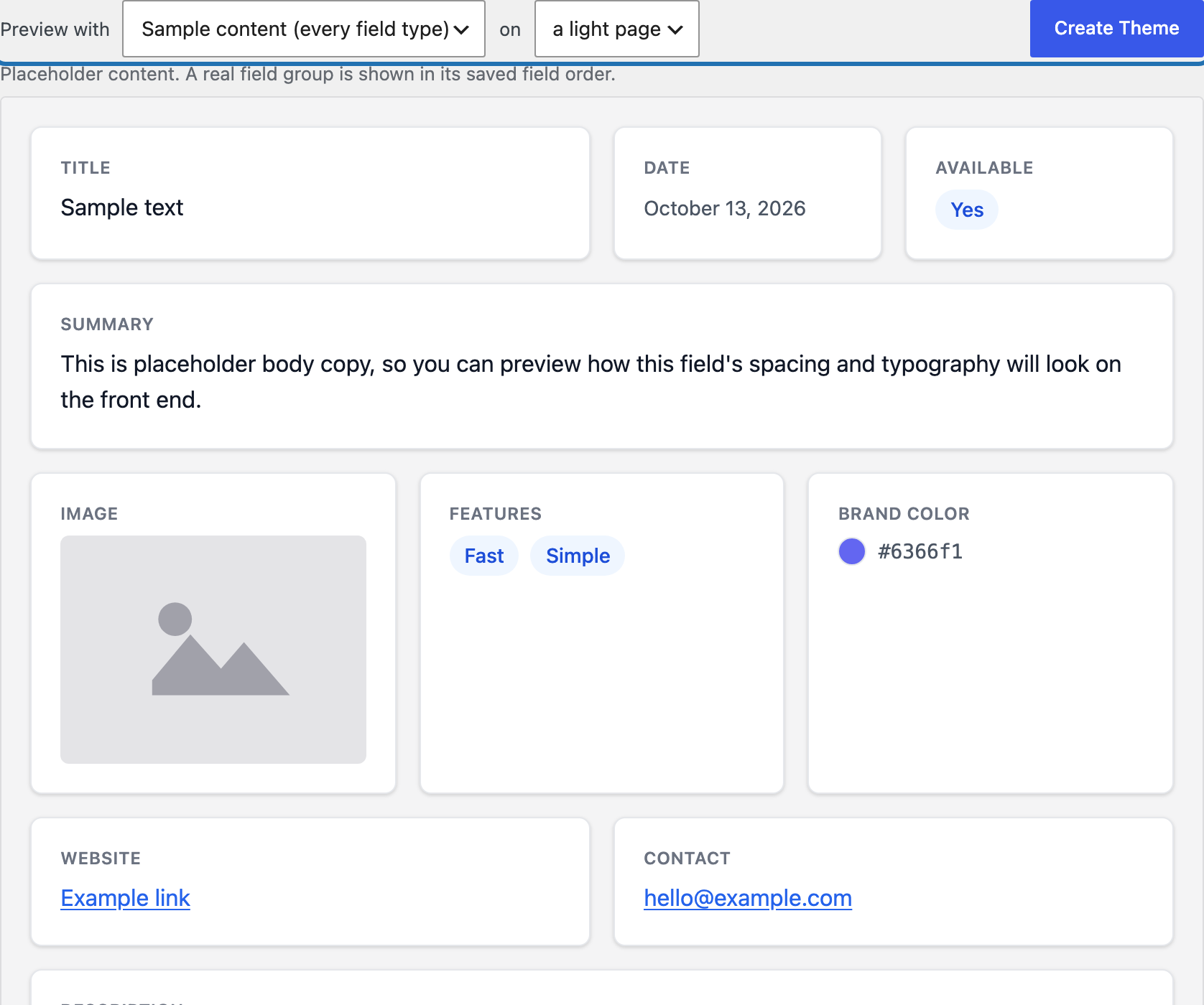 Preview options in the theme editor