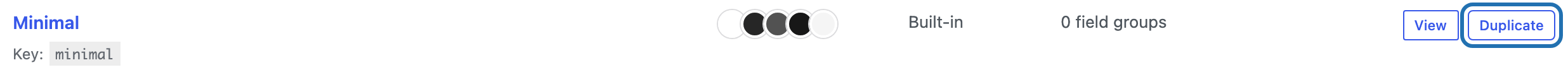 Duplicate button in the themes list