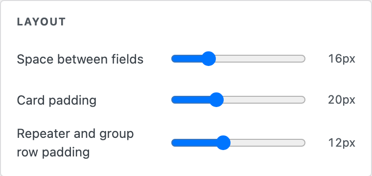 Layout settings in the theme editor