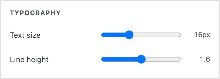 Typography settings in the theme editor